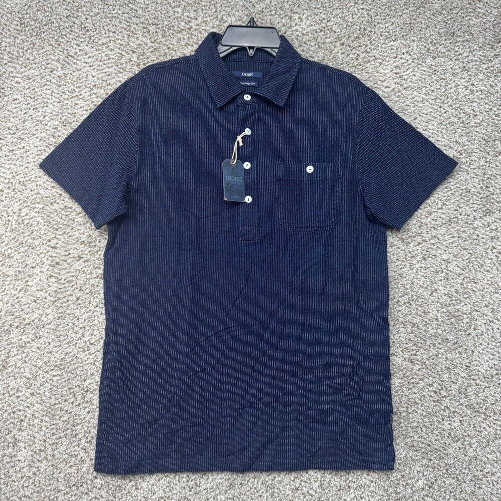 OOBE Brand‎ Indigo Dye Polo Shirt Men's Medium Blue Dots Cotton New With Tags